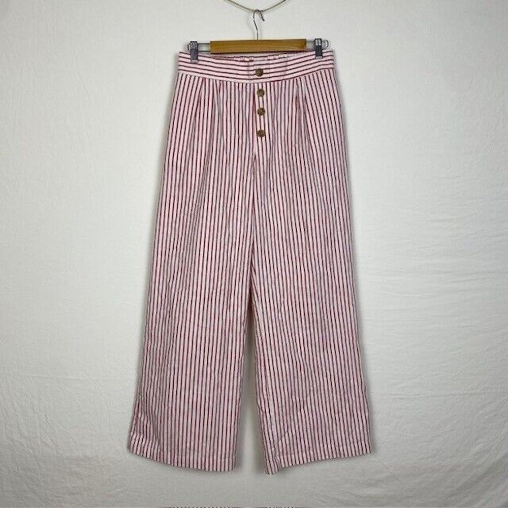 Robert Louis Pants Womens Medium Wide Leg Striped Cream/ Off white, Red Stripes